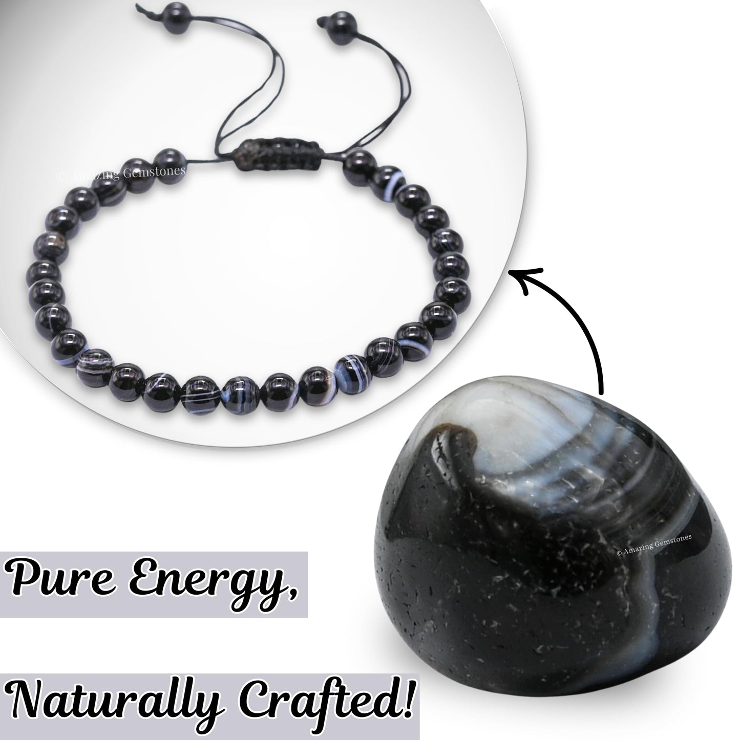 Amazing Gemstone Black Sulemani Hakik Bracelet for Women Men's Gifts - Protection Healing Crystal Bracelet - 6mm Gemstone Beaded Adjustable Bracelet Pulseras Para Hombres Mujer Stocking Stuffers