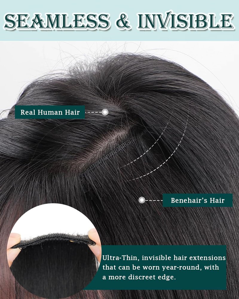 Benehair 6 PCS Clip in Short Hair Extensions 100% Real Human Hair Seamless & Invisible for Women Instant Volume Highlight Length for Daily Use 12" Dark Brown