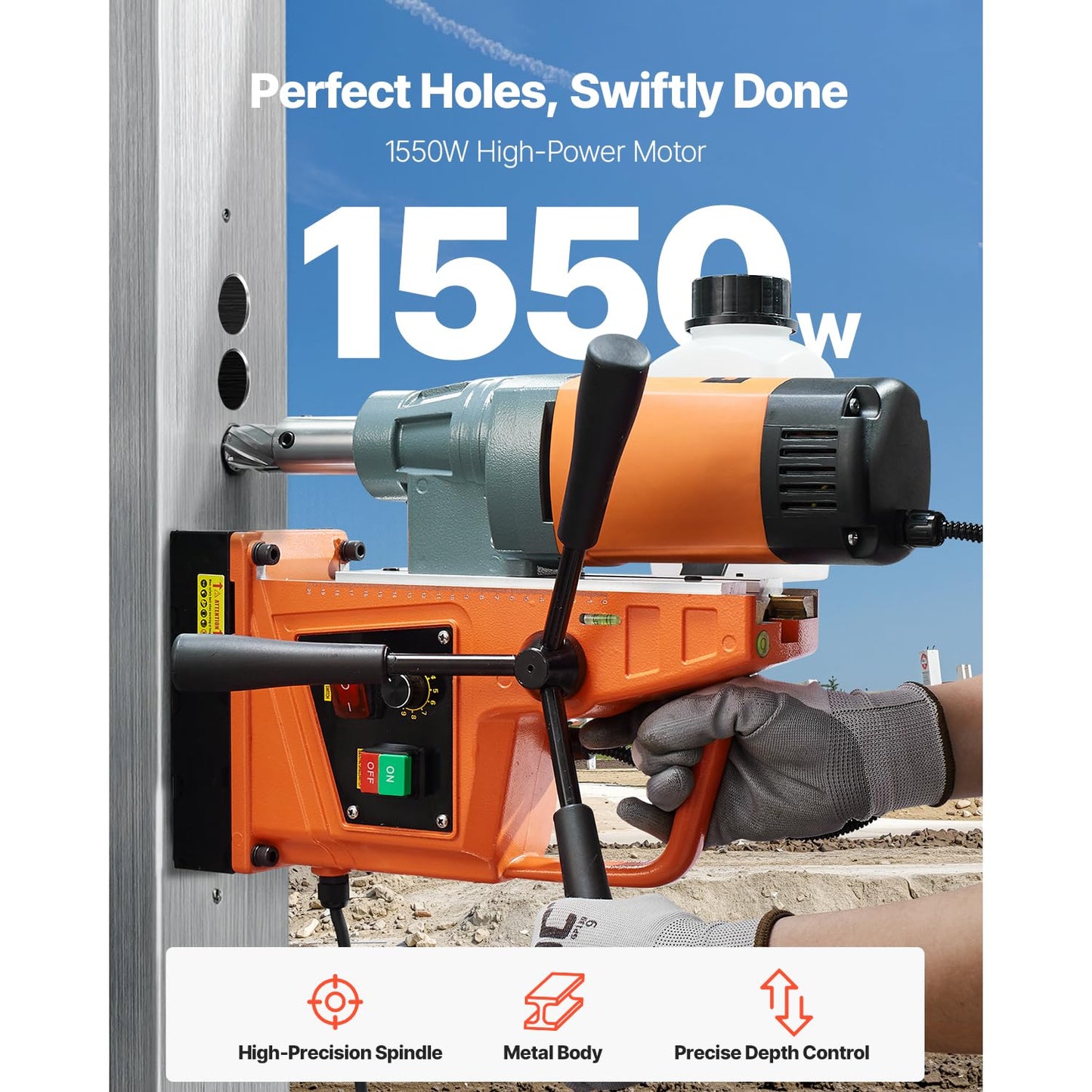 VEVOR Mag Drill Press, 1550W 2" Boring Diameter, 2922lbf Power Magnetic Drill, 500 PRM, 10-Speed, Electric Drilling Machine for Metal Surface, Industrial and Home Improvement