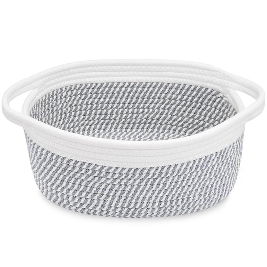 ABenkle Small Basket, 12"x 8" x 5" Cute Small Woven Basket, Rope Room Shelf Storage Basket, Cat Dog Toys Basket Chest Box, Decorative Empty Gift Basket with Handles