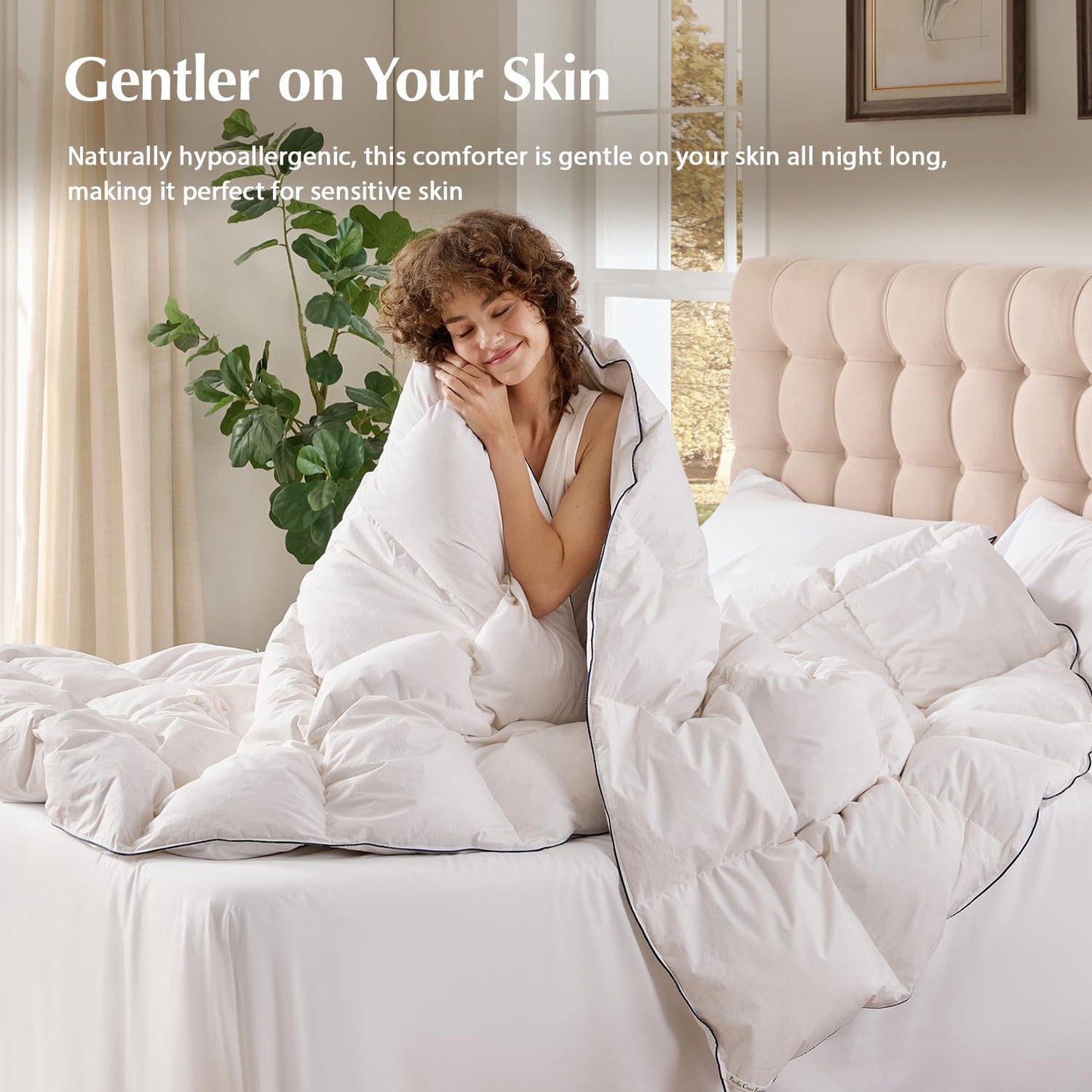 Pacific Coast Goose Feather Down Comforters King Size, 100% Cotton Extra Fluffy White Duvet Insert, Soft, Breathable, All Season Hotel Luxury Bedding Comforters, 8 Corner & Center Loops (106"x90")