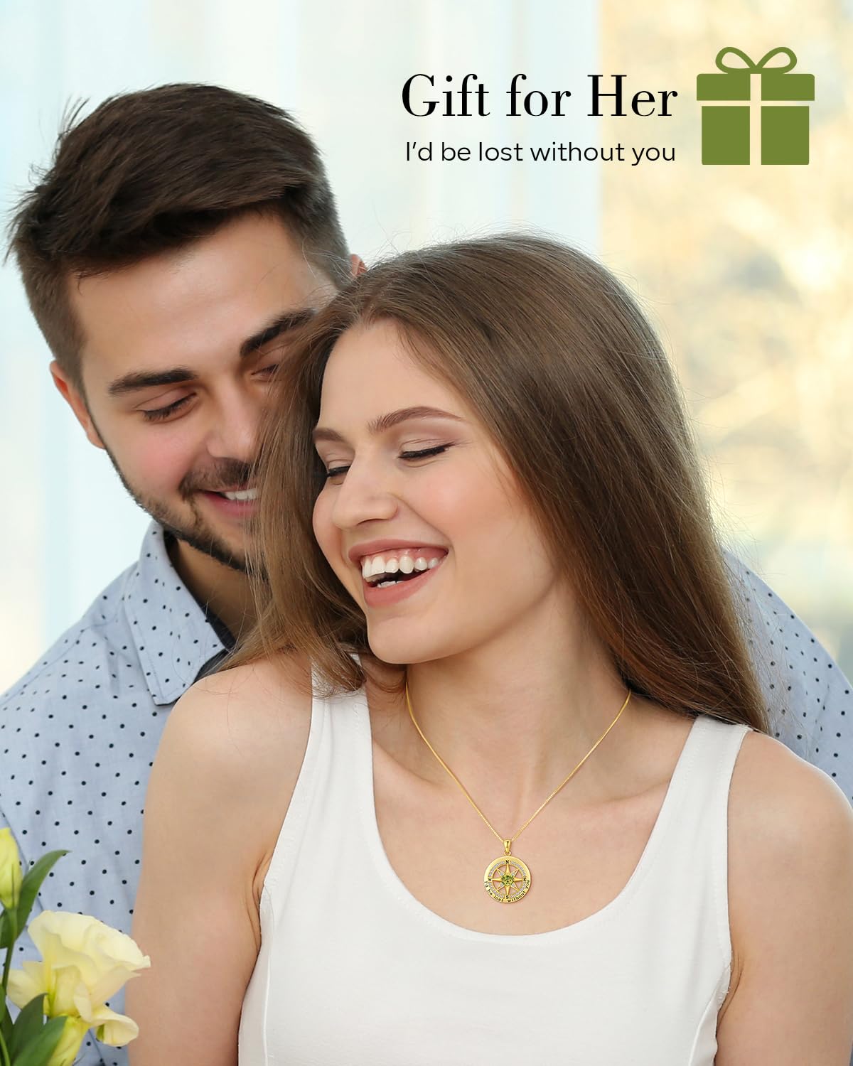 S925 Necklace Gift for Wife |Compass Jewelry |Women Anniversary |Sterling Silver |Girlfriend Birthday Necklaces for Her Valentines |I'd be Lost without You |Jewel 18K Gold Aug 08