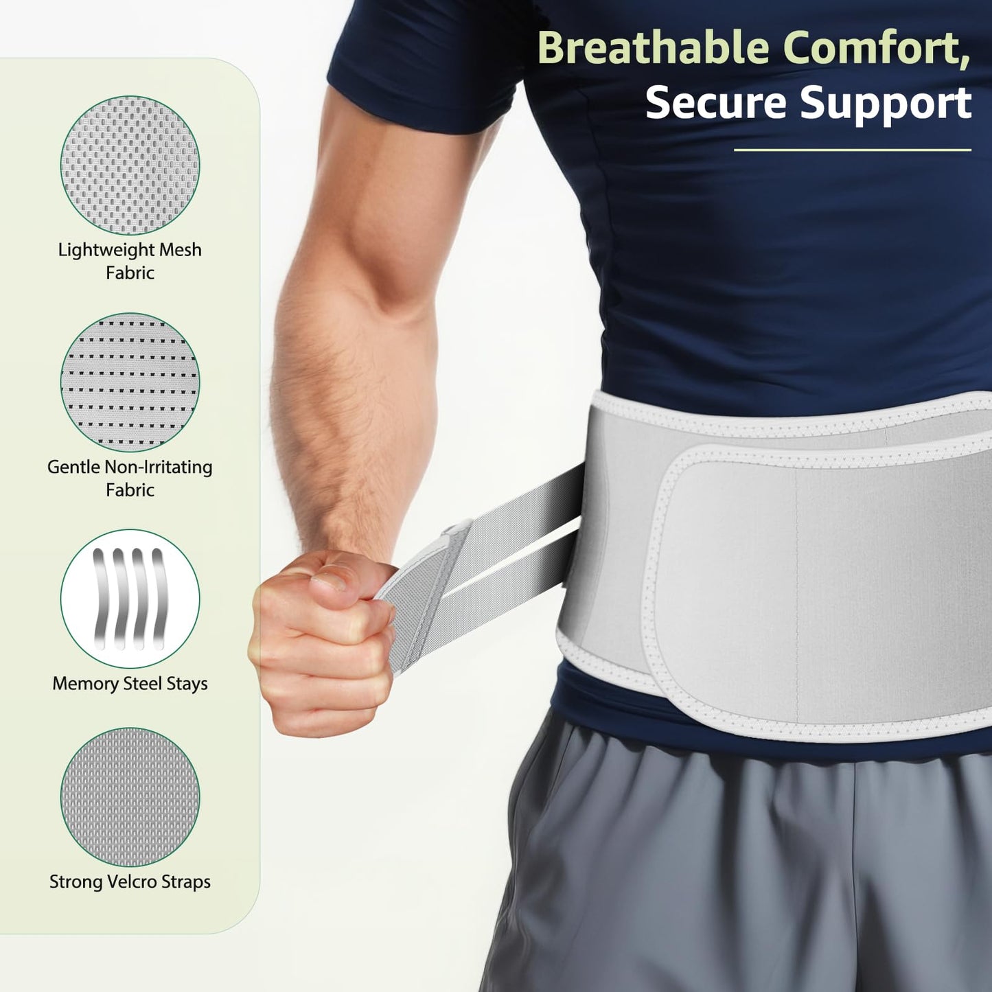 Sohveta Lower Back Support Brace for Pain – Adjustable Lumbar Belt with 5 Steel Supports, Breathable Waist Support for Men & Women, Everyday Comfort, Gift Box (Gray)
