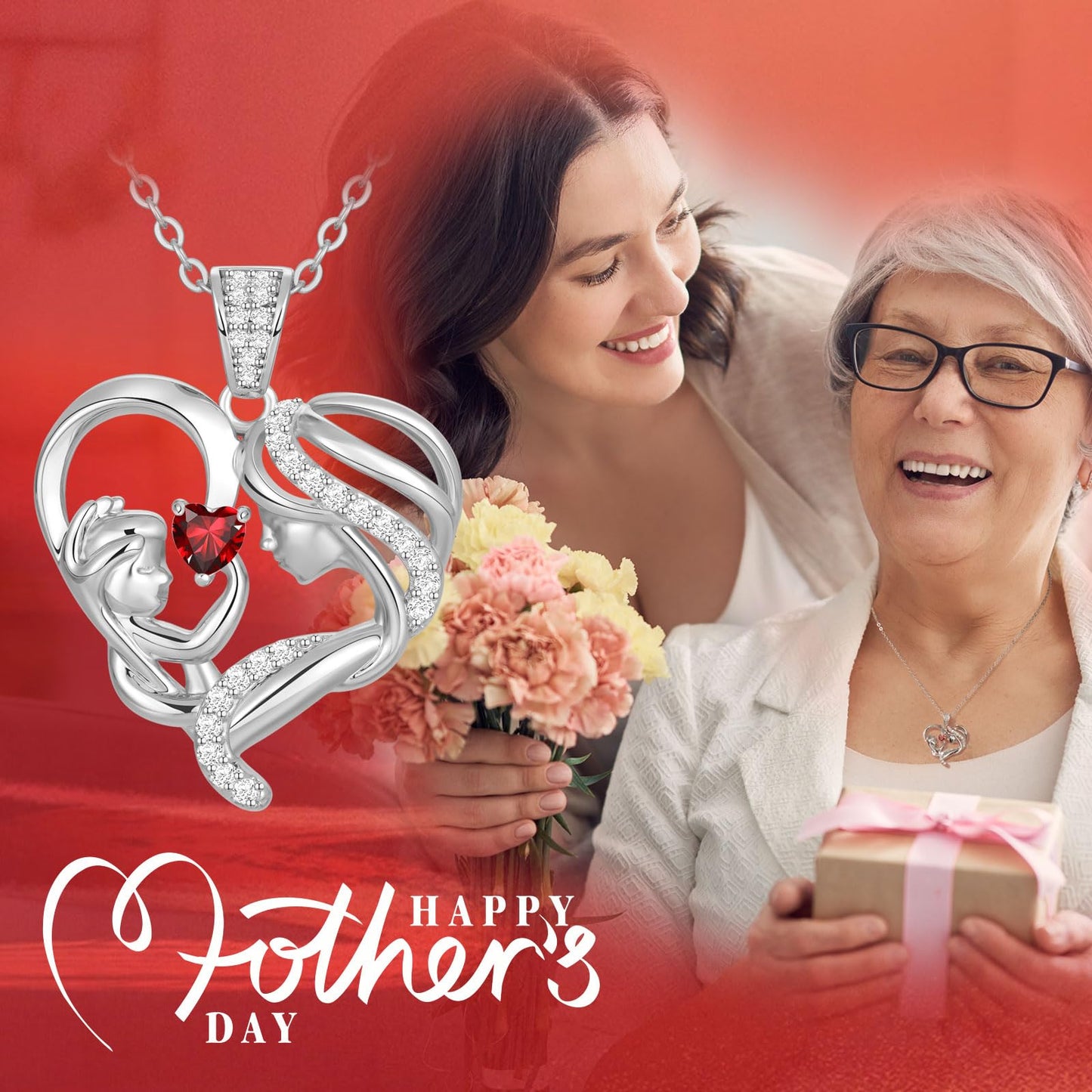 Zifeel Mothers Day Gifts for Mom Wife Her Grandma, S925 Sterling Silver Birthstone Necklaces Jewelry for Women, Mother's Day Love Heart Pendant Necklace for Anniversary Birthday Christmas Day