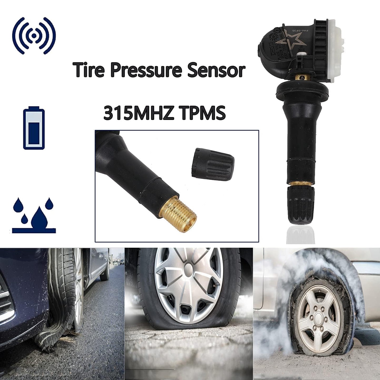 TPMS Sensor GM, 4pcs 315Mhz Tire Pressure Monitoring Sensor Replacement for Chevy Silverado GMC Buick Cadillac Hummer Pontiac SAAB Saturn - Replaces# 13598771 13598772 13586335 13581558