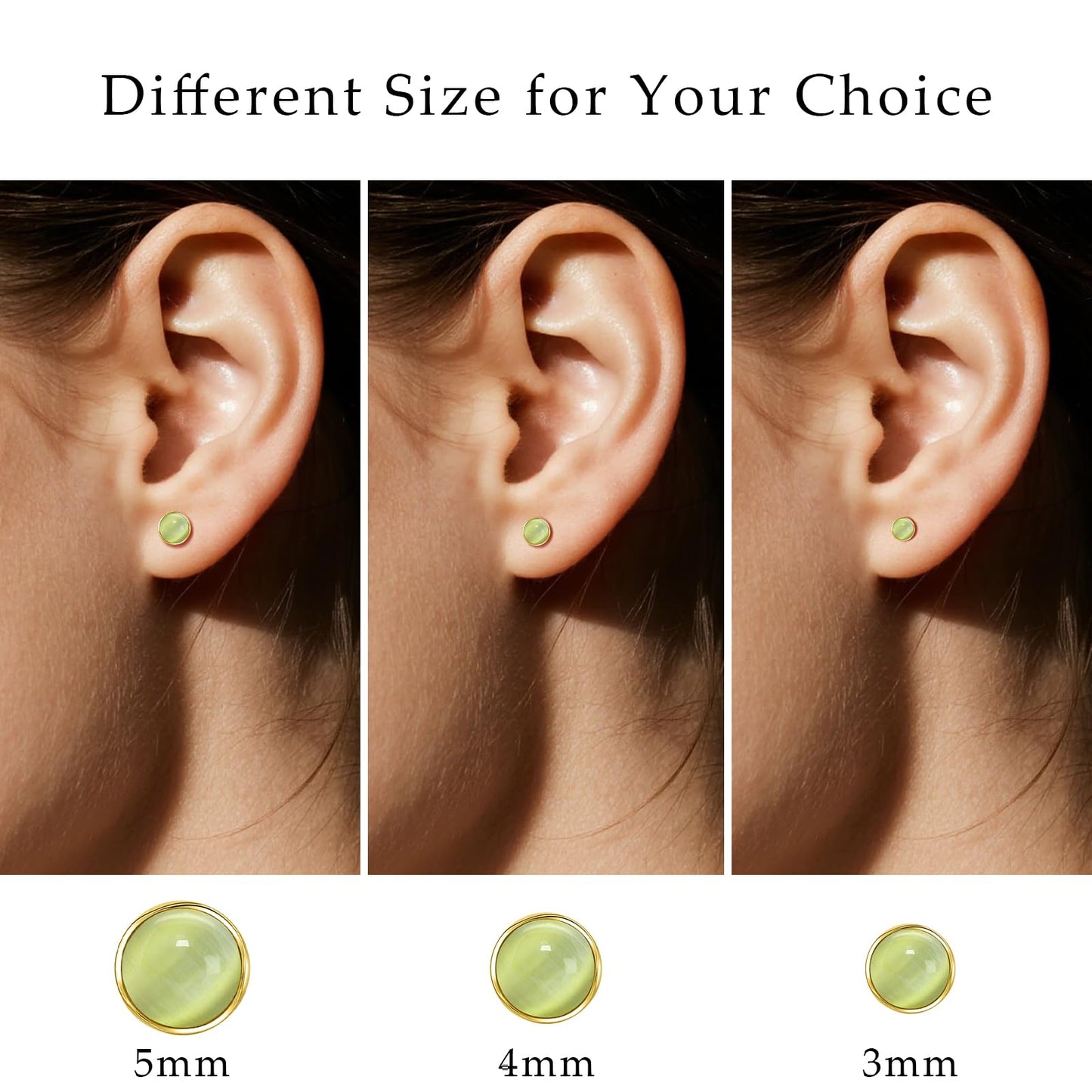 Limerencia Hypoallergenic Earrings for Sensitive Ears - 18G G23 Titanium Round Cat's Eye Push in Stud Earrings, Cartilage Stone Pierced Earrings for Women Men Gift,Green 4mm