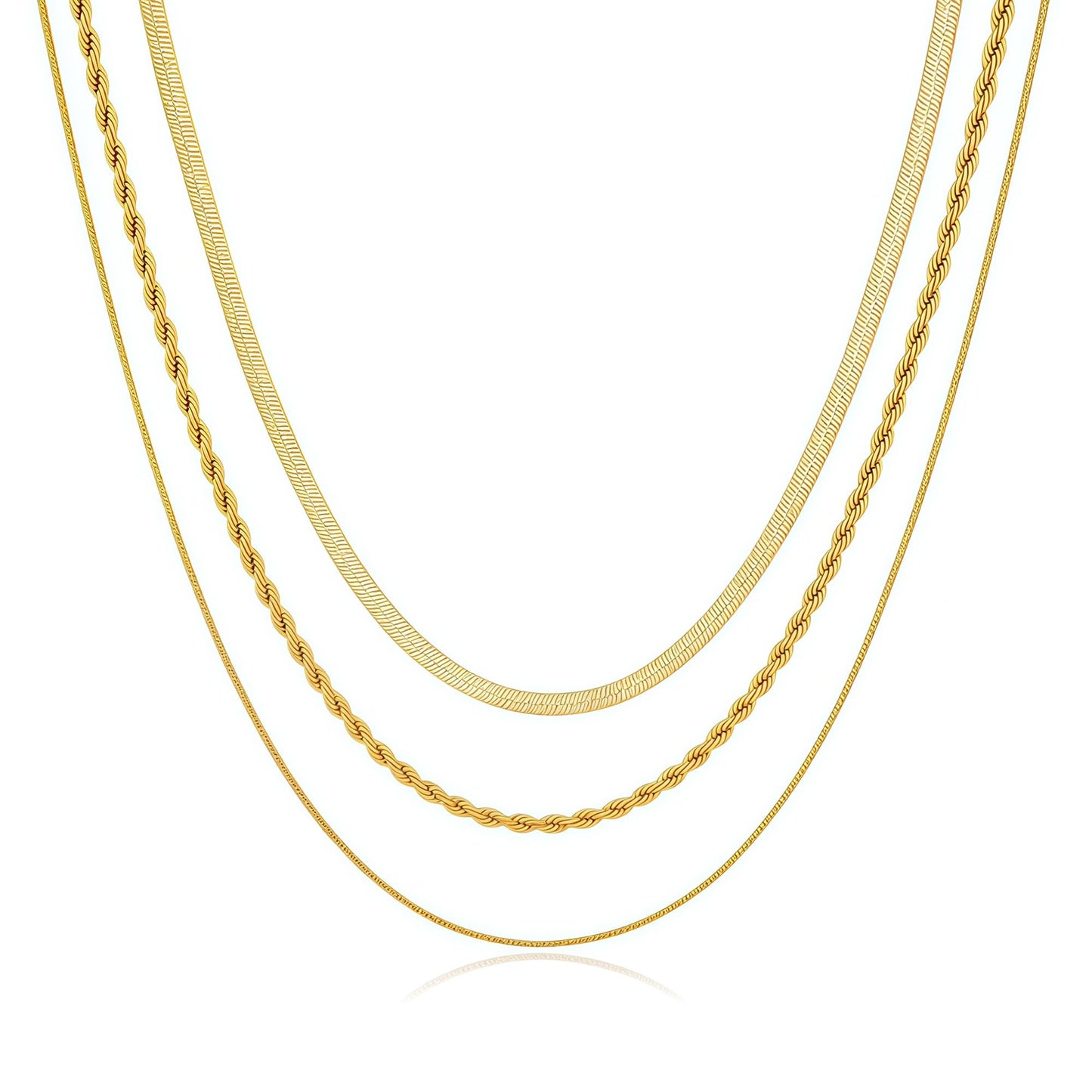 YOIHUR Gold Layered Necklaces for Women, 14K Gold Plated Dainty Necklace Chain Choker Necklaces Herringbone Necklace Set Gold Jewelry Gift for Women