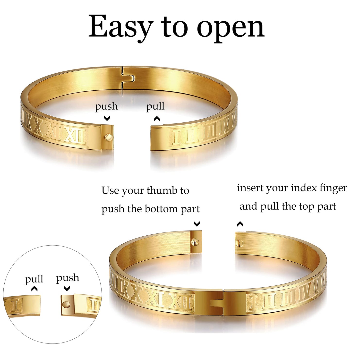 WFYOU 3PCS Stainless Steel Bracelets for Men Gold Roman Numeral Bangle Bracelet Twisted Cable Bracelet Adjustable Cuff Bracelet Mens Luxury Jewelry Bracelets Gifts(H:Gold)