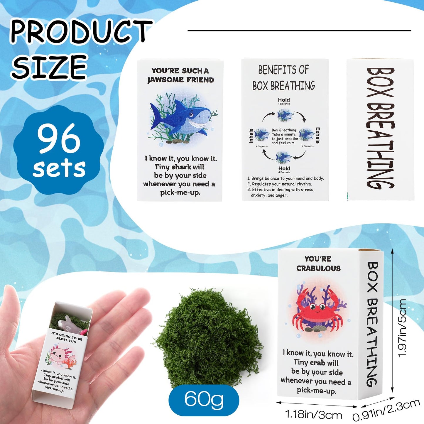 Halloscume 96 Sets Employee Appreciation Gift Box Bulk Mini Resin Sea Ocean Animals Breathing Gift Bulk Emotional Support Positive Box for Staff Coworkers Team Mental Health Care