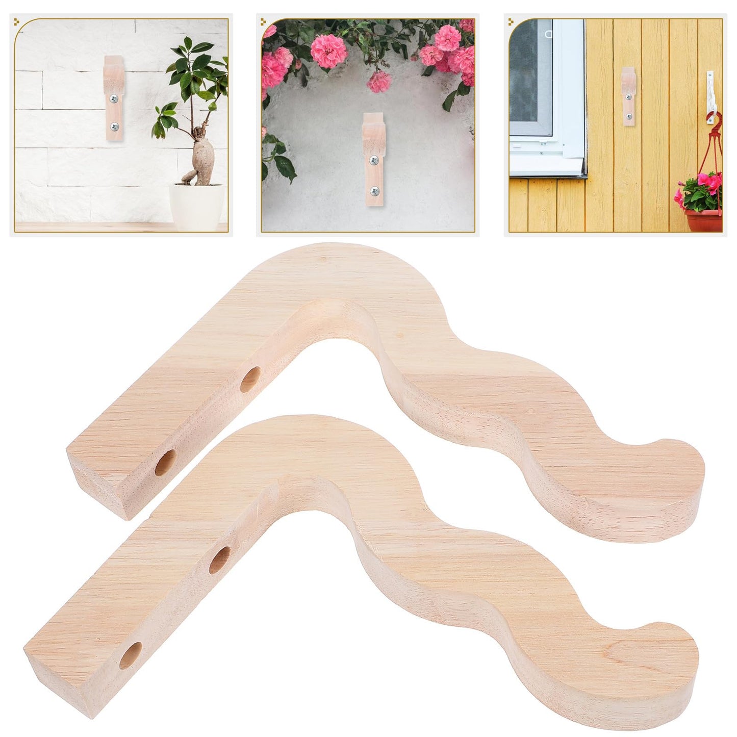 BUTIFULSIC 2pcs Wooden Plant Hanger Hooks Wall-Mounted for Indoor Outdoor Hanging Flower Pots Wind Chimes Lanterns Decorative Garden Patio Brackets