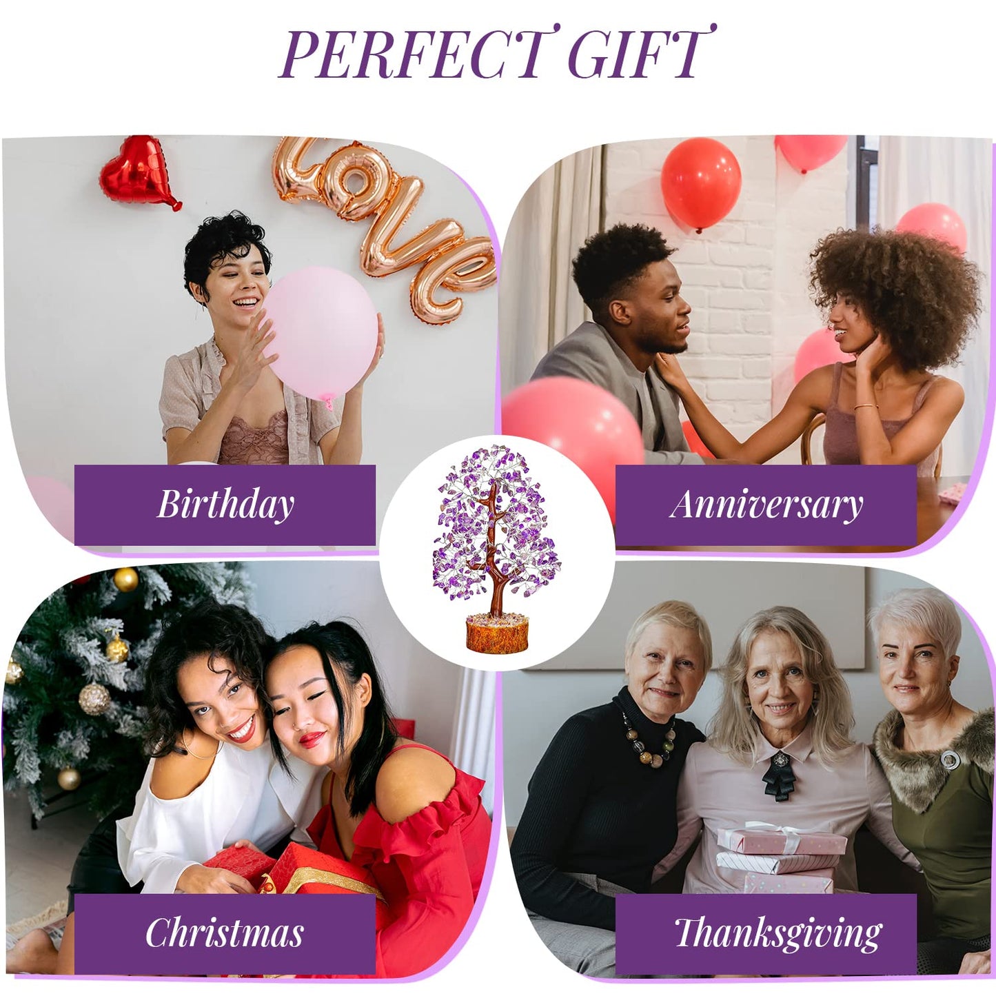 Amethyst Crystal of Life with Silver Wire, Feng Shui Gemstone Bonsai Chakra Tree for Healingof Life Decor, Spiritual Crystal Gifts for Women and Men, Moneyfor Meditation and Reiki