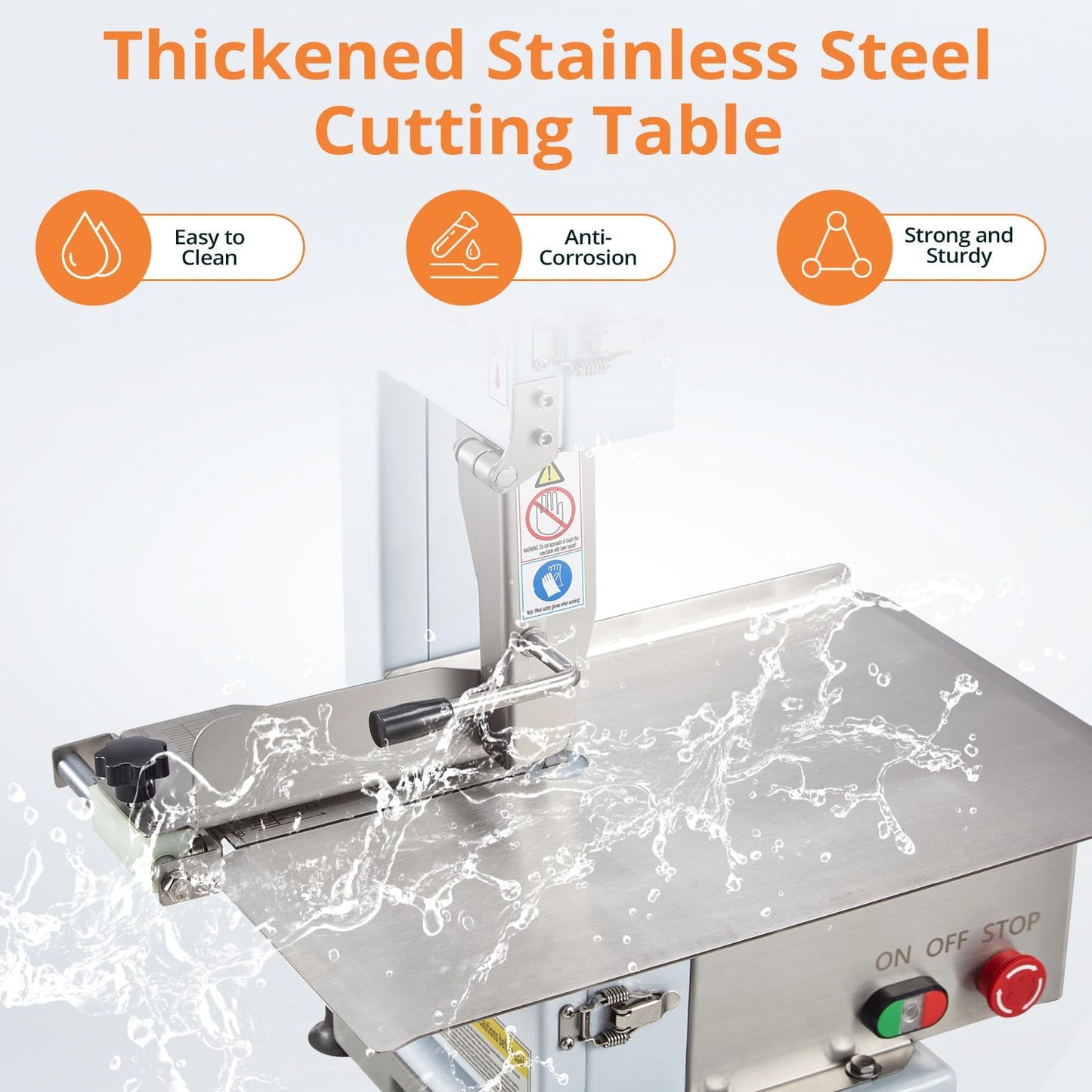 Bone Saw for Butchering, 550w Commercial Bandsaw Machine, Heavy-Duty Electric Meat Saw with 6 Blades, Cuts Up to 5.7 Inches Thick, Rustproof 19.3"x12.4" Table, for Frozen Beef, Pork & Chicken