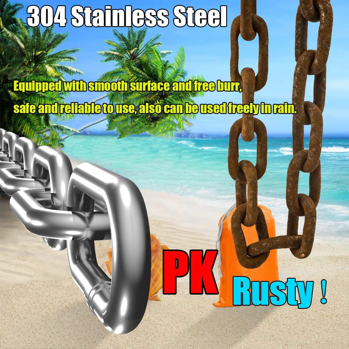 Stainless Steel Chain, Lsqurel 6.5ft Metal Chain Link Chain 1/4in Heavy Duty Chain Utility Jack Chain for Home Outdoor Camping Hanging etc (1/4in-6.5ft)