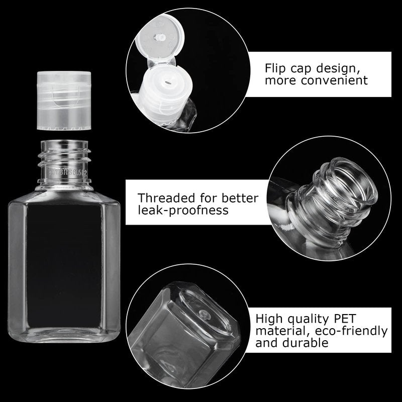 APACALI 100PCS Plastic Travel Bottles 1oz Mini Shampoo Bottles Small Empty Bottles Refillable Cosmetic Containers with Flip Cap Clear Portable Small Bottles for Liquid, Lotions, Toner, Body Soap