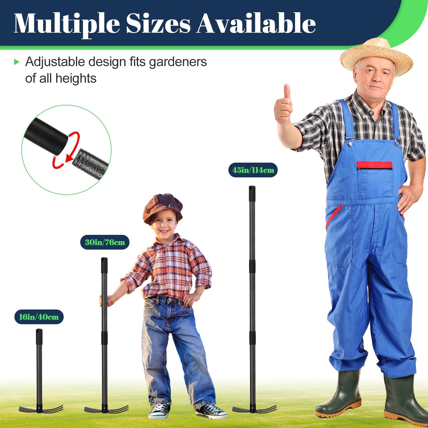 EUIJOIP Multi-Purpose Garden Hoe Tool – Heavy Duty Adjustable (16"-45") with Ergonomic Handle, Anti-Rust Coated Steel, for Weeding, Digging, Cultivating – Lawn, Farm, Outdoor Use