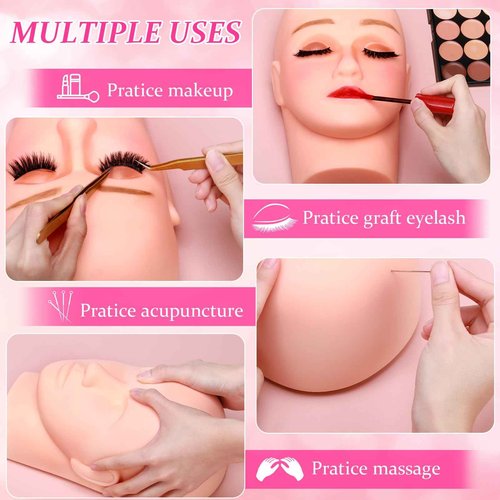 Reginary 12 Pcs Lash Mannequin Head Silicone Plastic Makeup Training Heads for Makeup Eyelash Grafting Massage and Esthetics Practice