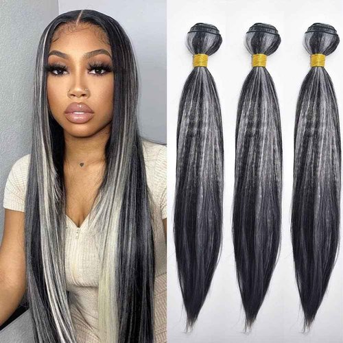 Habiliana Bundles Human Hair 20 22 24 Inch Straight P1B/GREY Human Hair Bundles 11A Unprocessed Brazilian Virgin Quick Weave Hair Extensions for Black Women