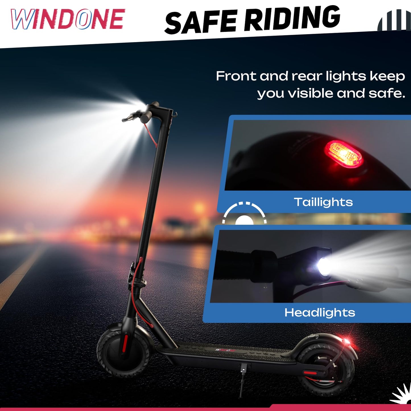 Windone Electric Scooter for Adults – 19MPH, 17-Mile Range, 430W Peak Motor, Foldable Commuter E-Scooter with 10" Shock-Absorbing Tires & Dual Braking System (UL 2272 Certified)