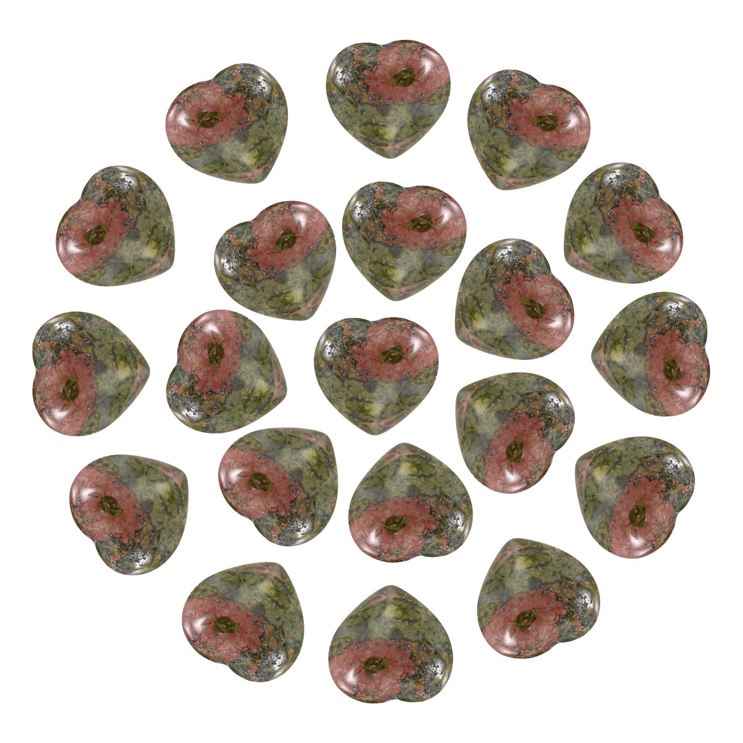 PATIKIL 20Pcs Natural Heart Shaped Crystal Stone, 0.6 Inch 3/8" Thick Mini Polished Love Gemstone Crystal, Pocket Rock Engraved Worry Stones for Women Gifts Meditation, Unakite