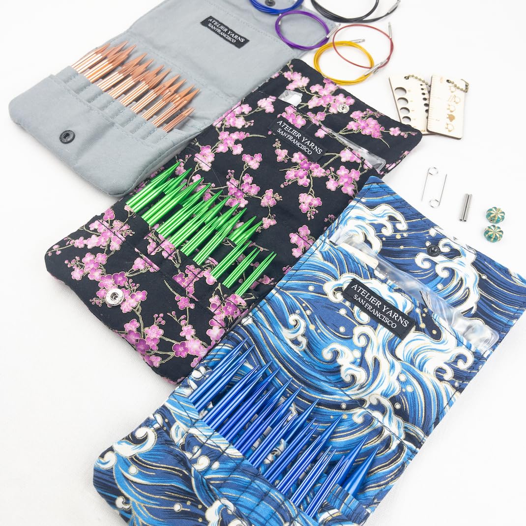 Atelier Interchangeable Knitting Needles, Stainless Steel, Knitting Needles Set with 14 Needle Sizes (Blue)