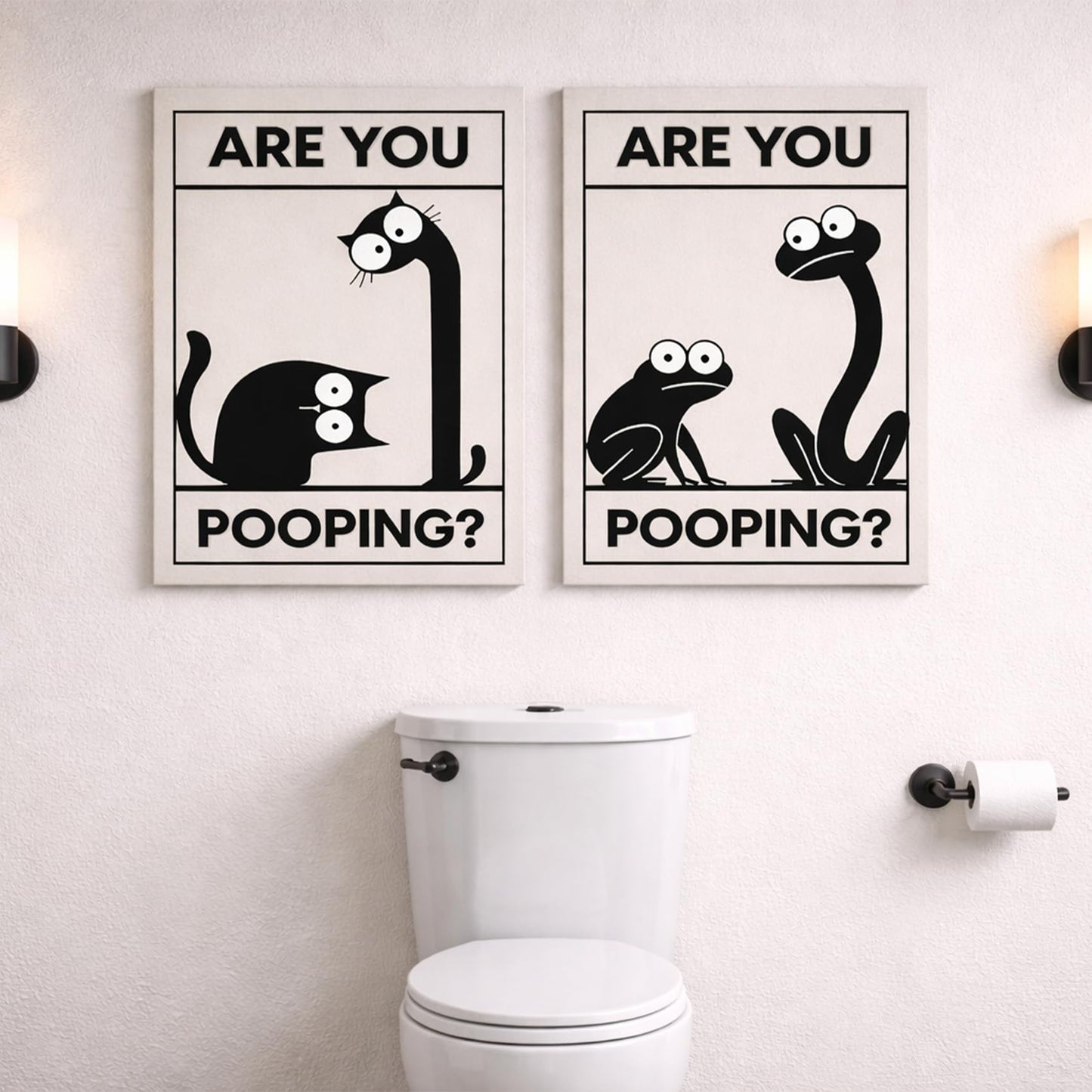Framed Funny Bathroom Wall Art Set Of 2 Black And White Cartoon Animal Canvas Prints Are You Pooping Bathroom Decor For Guest Bathroom Powder Room Restroom Ready To Hang 12 X 16 Inches