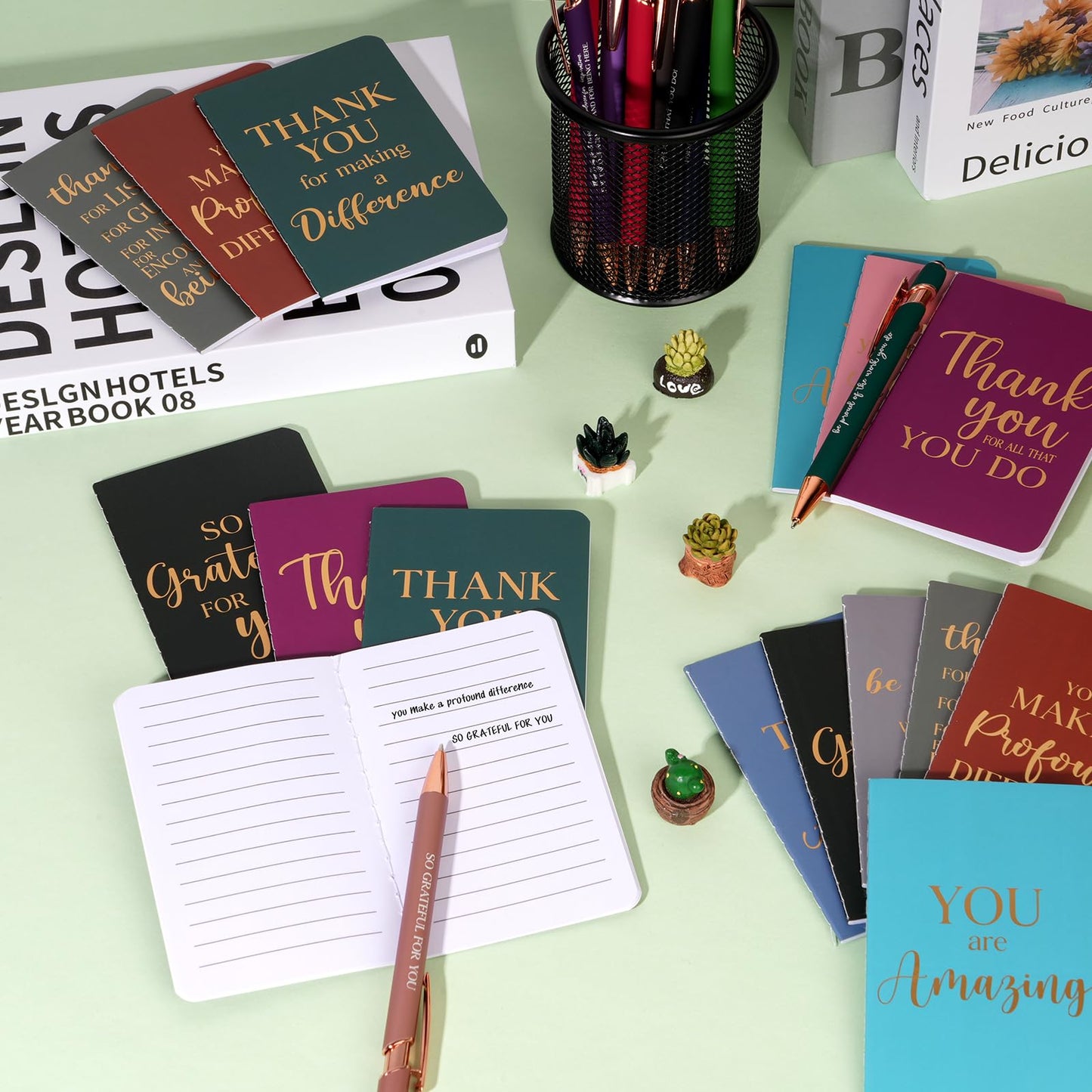 Ragnhild 48 Pcs Thank You Gifts Bulk Motivational Pens Inspirational Notepads, Mini Motivational Notebooks Gifts for Employee Teacher Staff Volunteer Coworker
