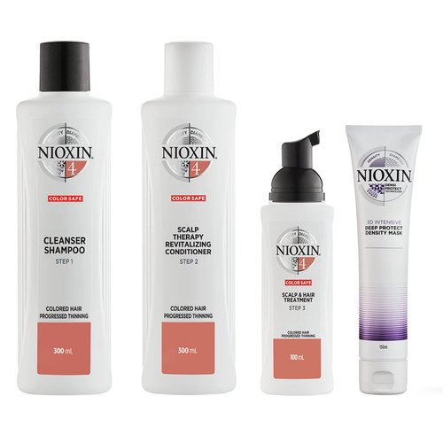 Nioxin System Kit 4, Cleanse, Condition, & Treat the Scalp for Thicker and Stronger Hair, 3 Month Supply + Deep Protect Density Mask, Anti-Breakage Strengthening Treatment for Damaged or Colored Hair