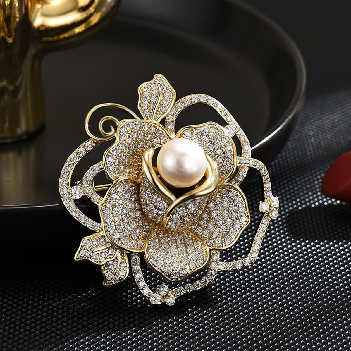 UNVAK Rhinestone Flower Brooch - 18k Gold Plated Pin Jewelry for Thanksgiving Day, Birthday Gifts, Dress Accessories