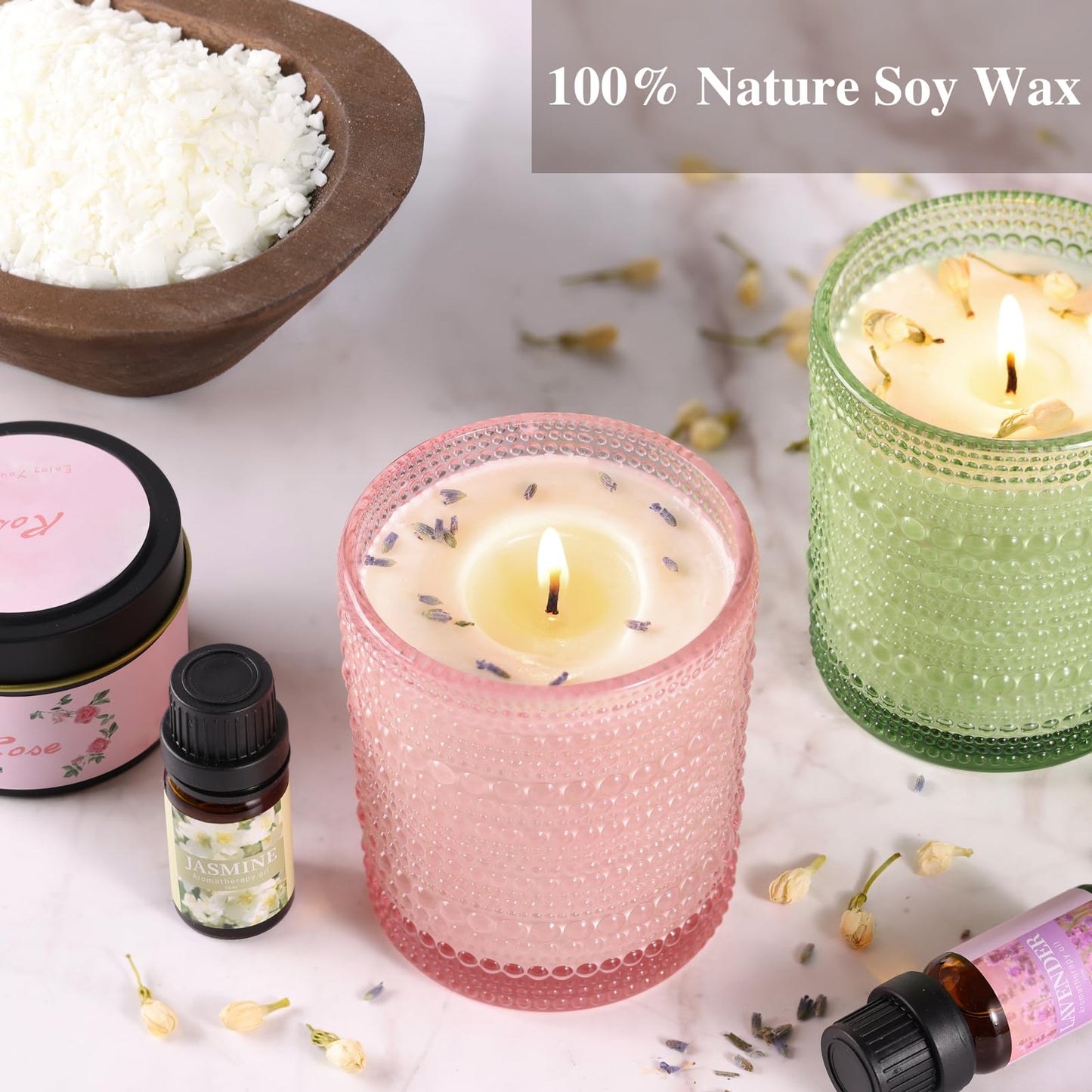 DARJEN Candle Making Kits for Adults - Candle Making Supplies with 4 Candle Jars(Clear, Pink, Blue, Green), Candle Tins, Soy Wax, Scents, Dried Flower & More, DIY Starter Candle Making Kit Home Decor