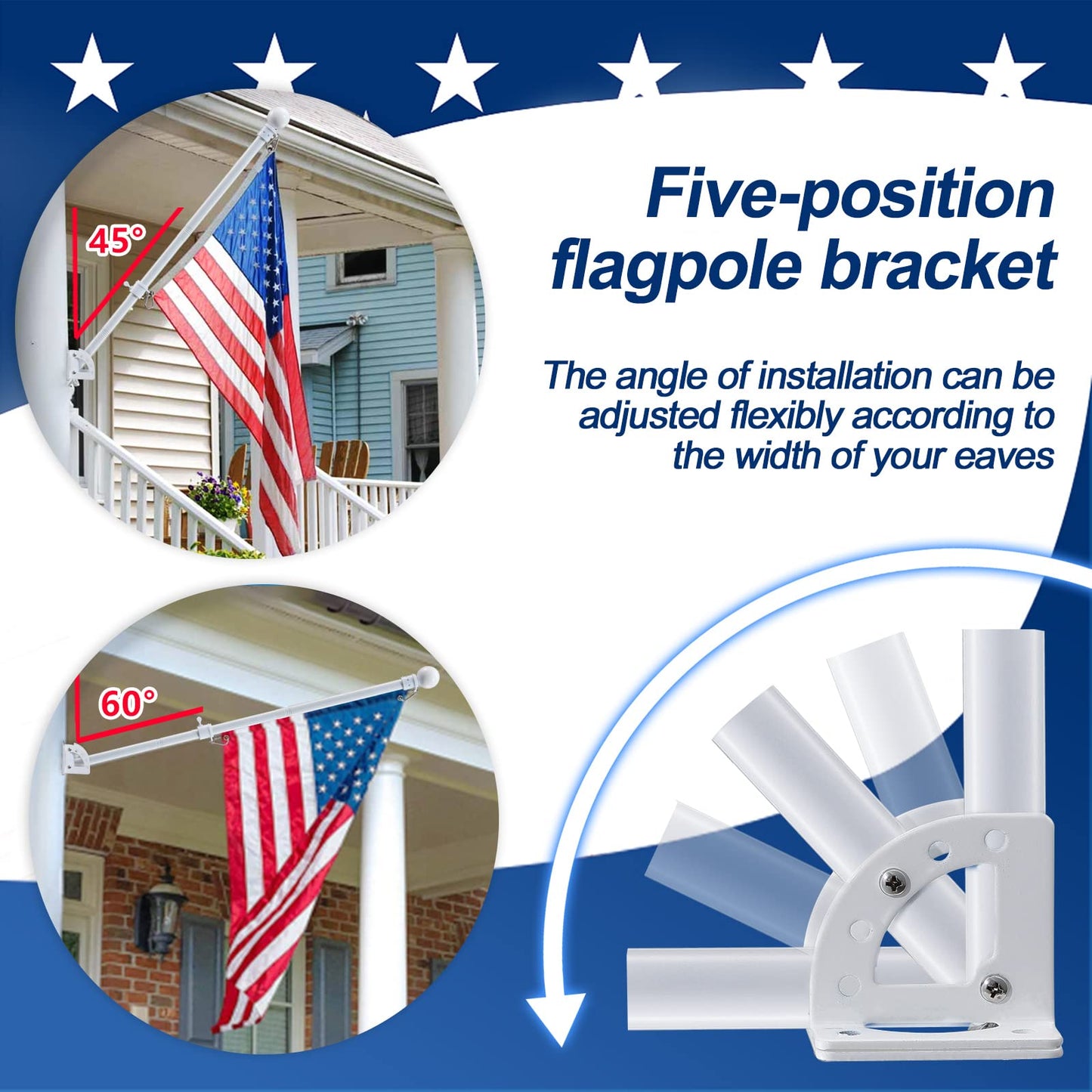 LAKEROD 3x5 Flag Pole Kit - 5ft Tangle Free Flag Pole Holder for Outside House,Heavy Duty Flagpole High Wind Resistant,Metal Flagpoles Residential for Outdoor,Porch,Garage -White