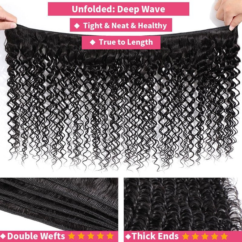 Deep Wave Bundles - 18 Inch Indian Human Hair Weave | 100% Unprocessed Raw Quality