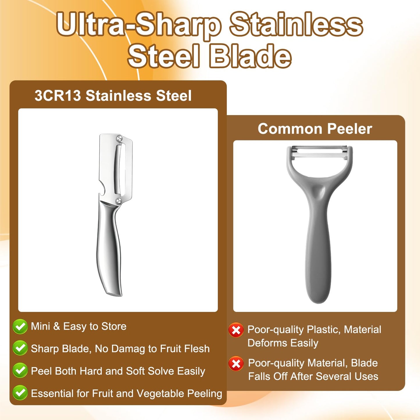 2Pc Multi-Functional Vegetable Peeler for Kitchen,2026 New Stainless Steel Peeler with Wooden Handle and Bottle Opener,2 in 1 Stainless Steel Kitchen Tool for Fruit Apple Potato Pumpkin Slicer(Sliver)