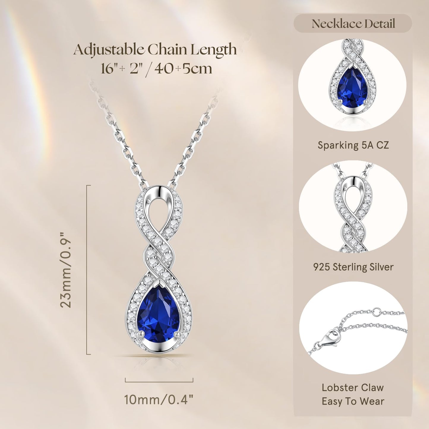 FANCIME Sapphire Necklace September Birthstone Sterling Silver Dainty Infinity Knot Pendant Necklace Blue Gemstone Fine Jewelry Anniversary Birthday Graduation Mothers Day Gifts for Women Mom