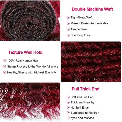 Giginger Brazilian Human Hair Bundles Burgundy 99J Deep Wave Human Hair Bundles 24 26 28 inch Wine Red Unprocessed Virgin Quick Weave Hair for Black Women