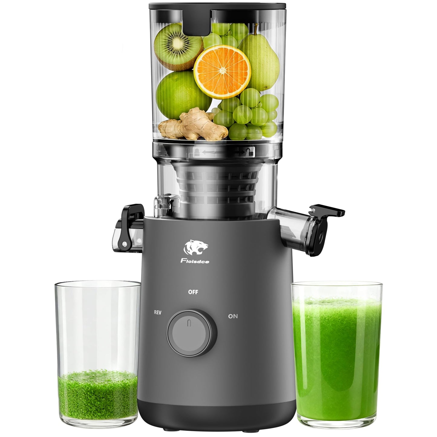 Juicer Machines, Cold Press Juicer with 5.3" Extra Large Feed Chute and Powerful AC Brushless Motor Fit Whole Fruits & Vegetable, High Juice Yield, BPA Free, Extra one Replace juicer strainer