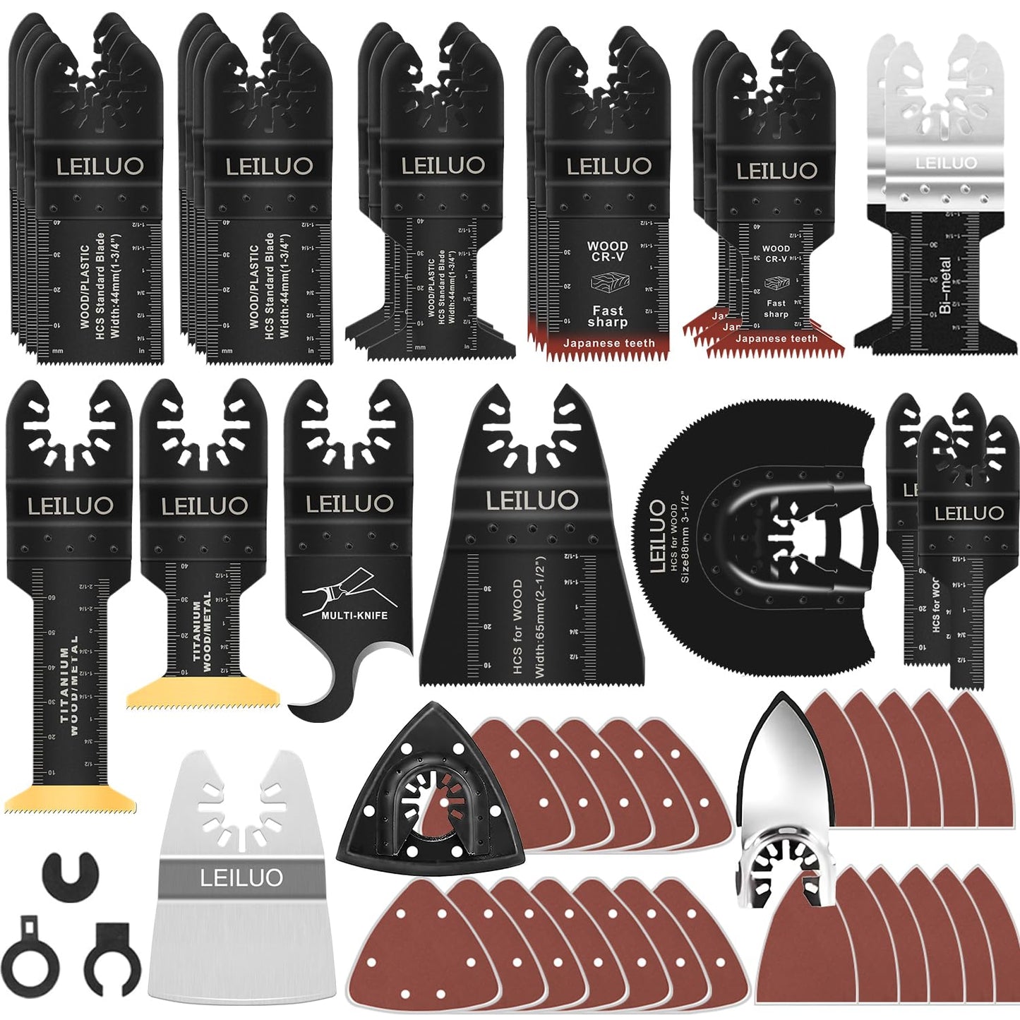 LEILUO 156 Pcs Multitool Blade Kits Oscillating Tool Cutting Sanding and Scraping Accessories with Storage Bag Oscillating Saw Blades Compatible with DeWalt Makita Dremel and More