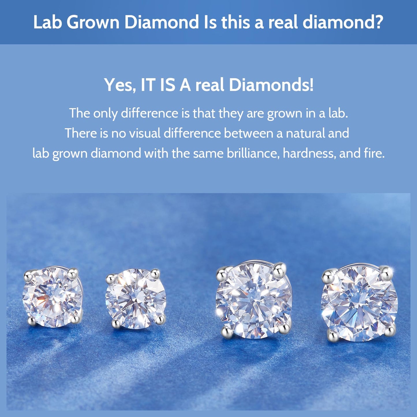 Lab Grown Diamond Stud Earrings for Women, 1/5-1-2 Carat Diamonds Earring 4-Prong D Color VVS1 Clarity, Hypoallergenic Sterling Silver Earring Diamond Jewelry for Women, Gift Box Included(3mm, Sterling Silver)