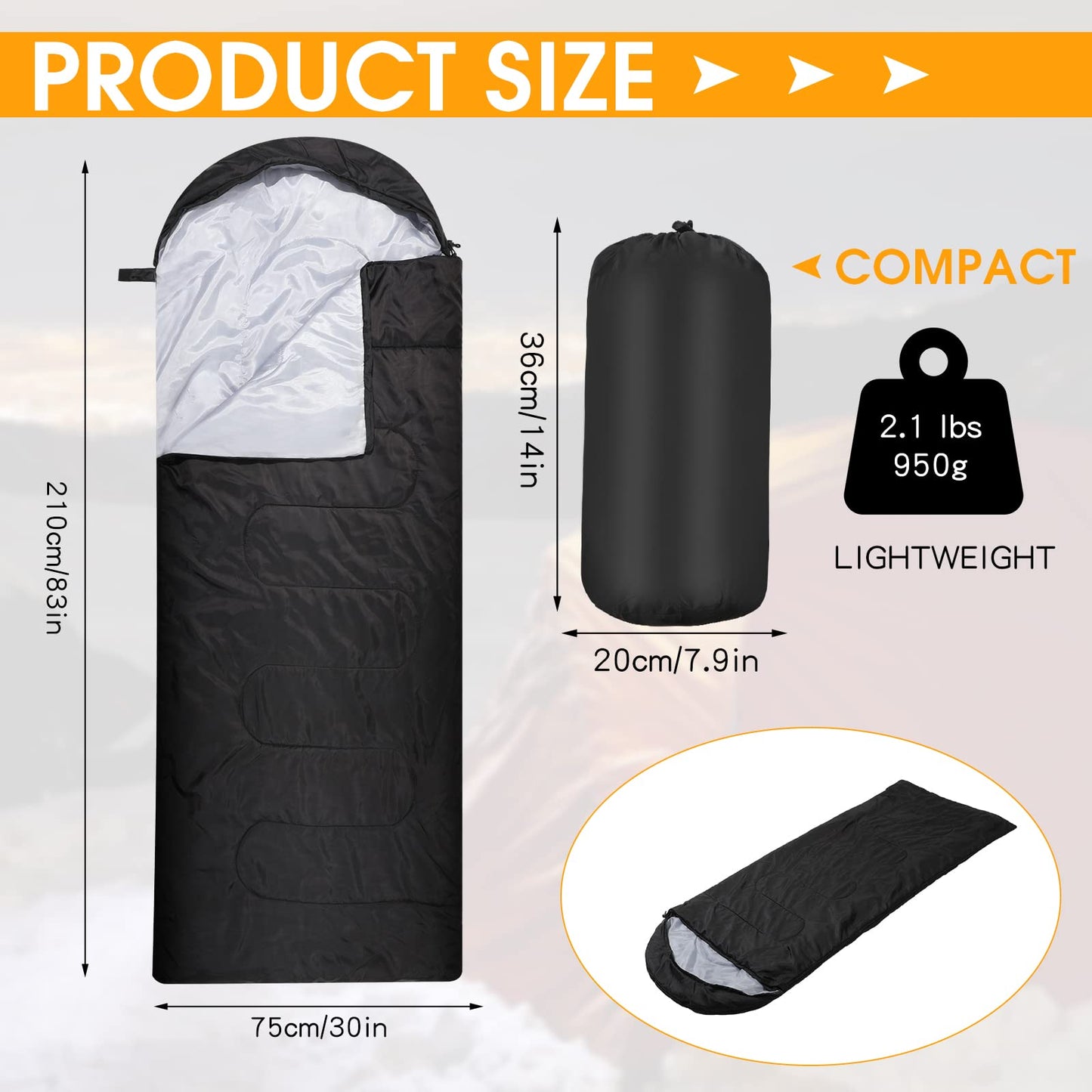 Macarrie 10 Pcs Bulk Sleeping Bags for Homeless Donation Shelter Adults 0 Degree Waterproof Sleeping Bags with Compression Sack for Cold Weather Emergency Hiking Camping Warm(Black)