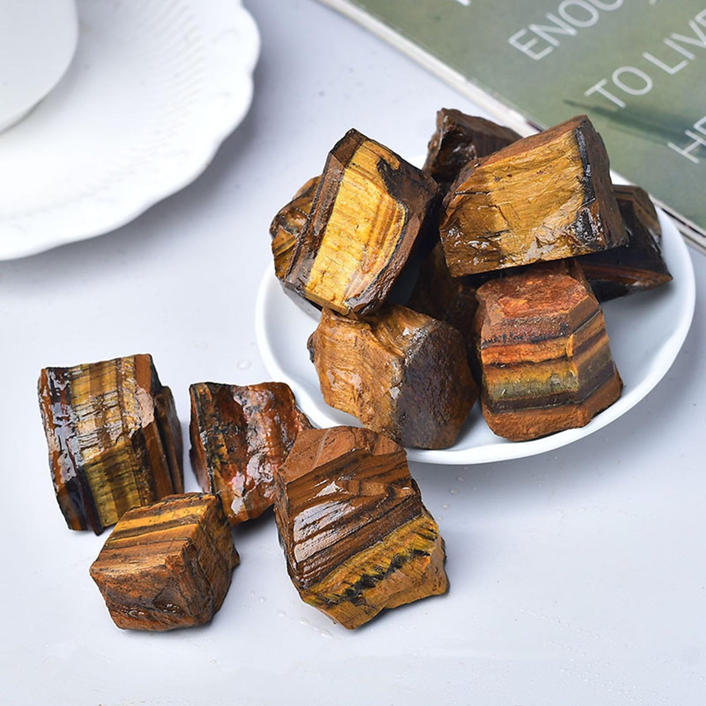 Tiger's Eye Raw Crystals Healing Crystals Natural Rough Stones 1.2-2" for Tumbling, Fountain Rocks, Yoga, Meditation, Polishin, Gift 40