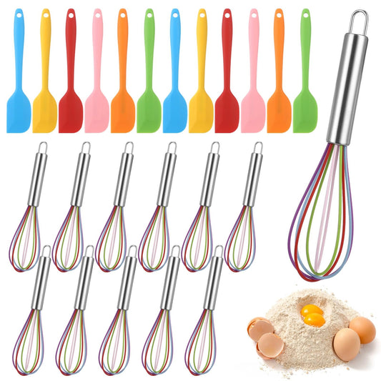 24 PCS Silicone Spatula and Whisk Set, 8 in Colorful Mini Silicone Spatulas and Whisks, Non Stick Flexible Kitchen Mixing Tools for Baking Cooking Party Supplies