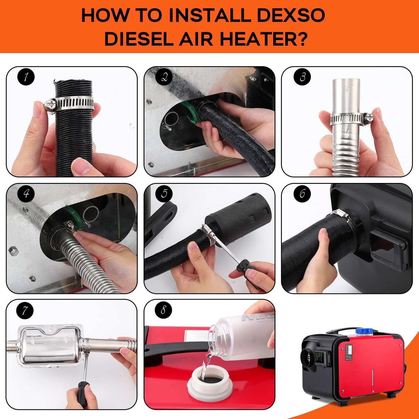 DEXSO 8KW Diesel Air Heater All in One 12V Parking & Camping Heating with LCD Display & Remote Control,Fast Heating for RV Truck, Boat, Bus, Car Trailer, Motorhomes, Caravans