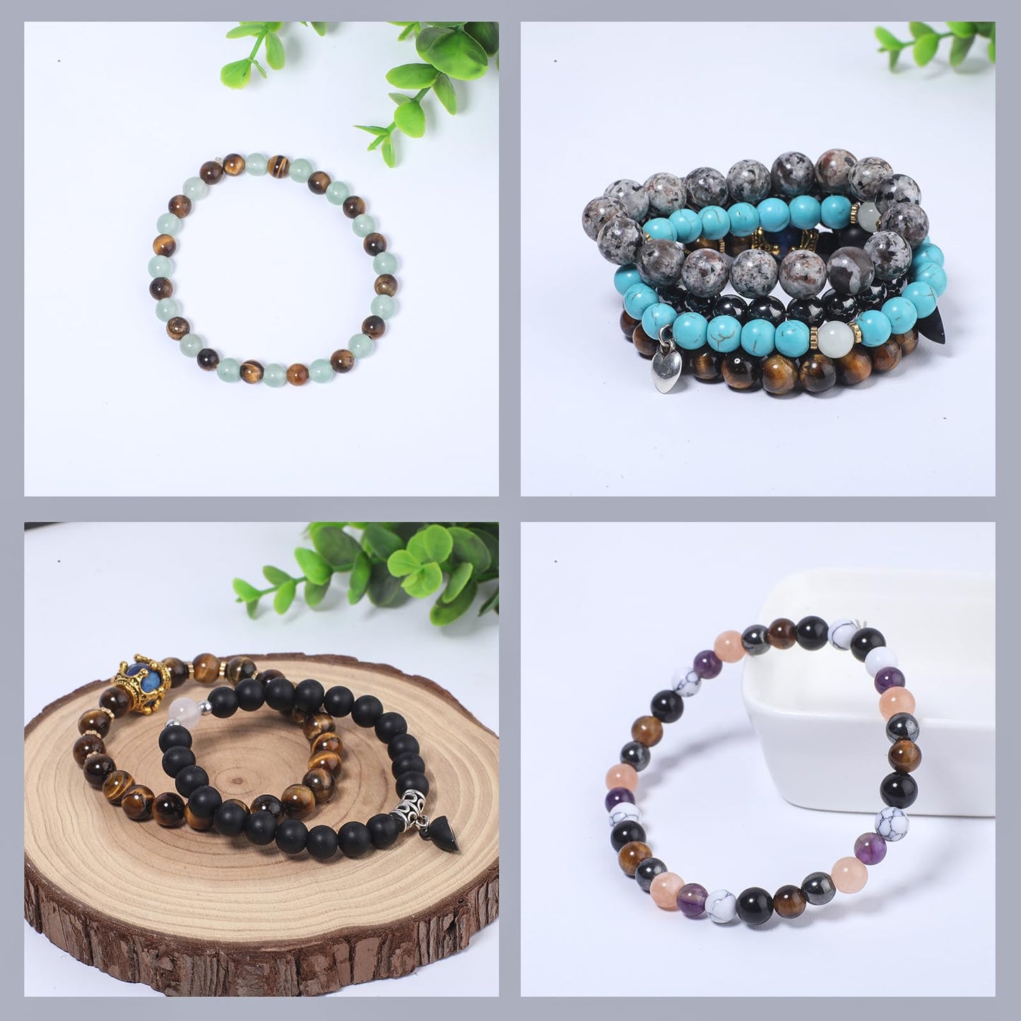 NITOPUPU 100Pcs 8mm Smooth Picasso Jasper Beads for Jewelry Making, Natural Round Loose Gemstone Stone Bead for Necklace Bracelets, Crafts for Adults with Crystal Stretch Cord