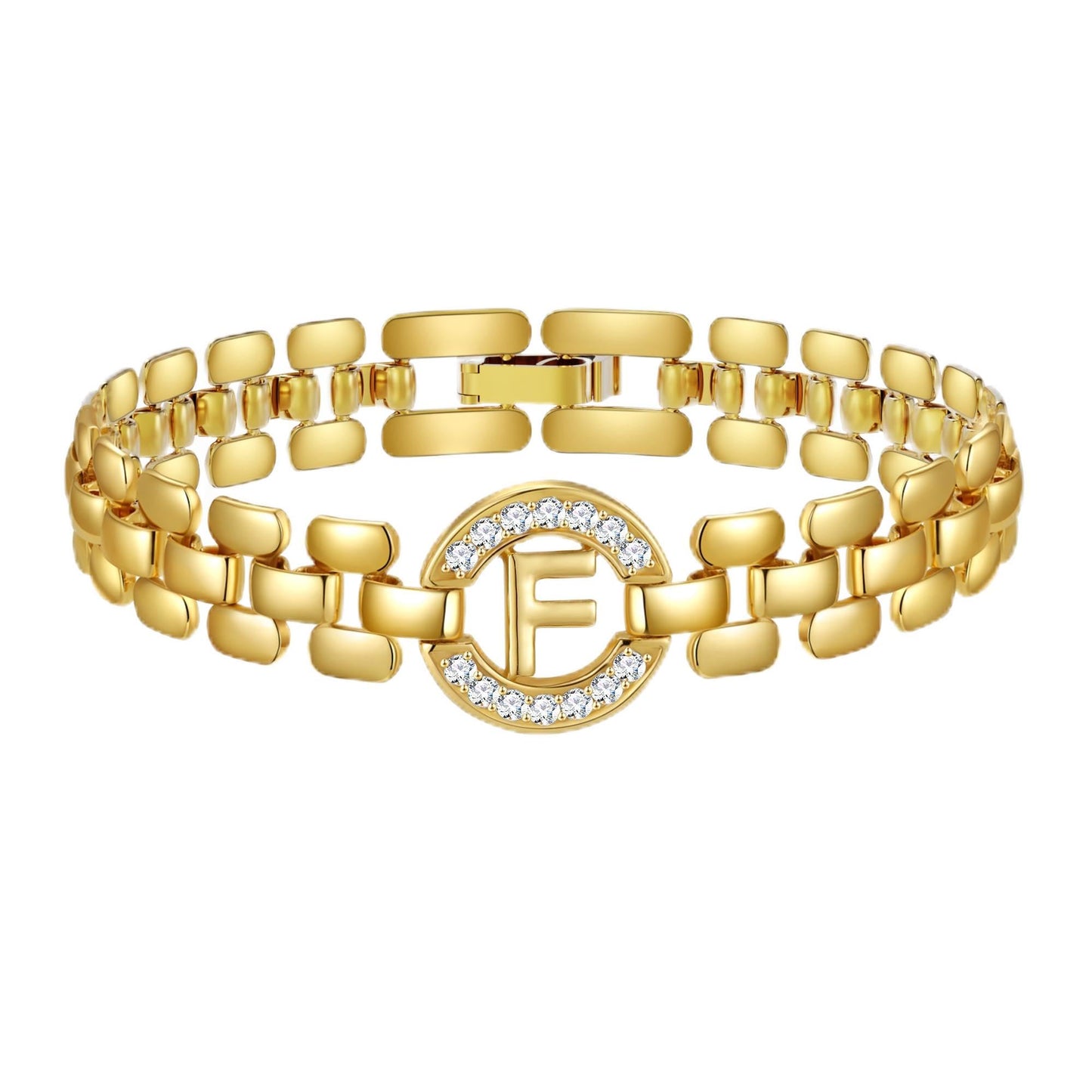 WEDDINEN Initial Bracelet,14K Gold Plated Letter Bracelets for Women, Thick Bangle Wrist Gold Alphabet Bracelet for Women, Christmas Gifts for Women Jewelry Initial F Charm Chain