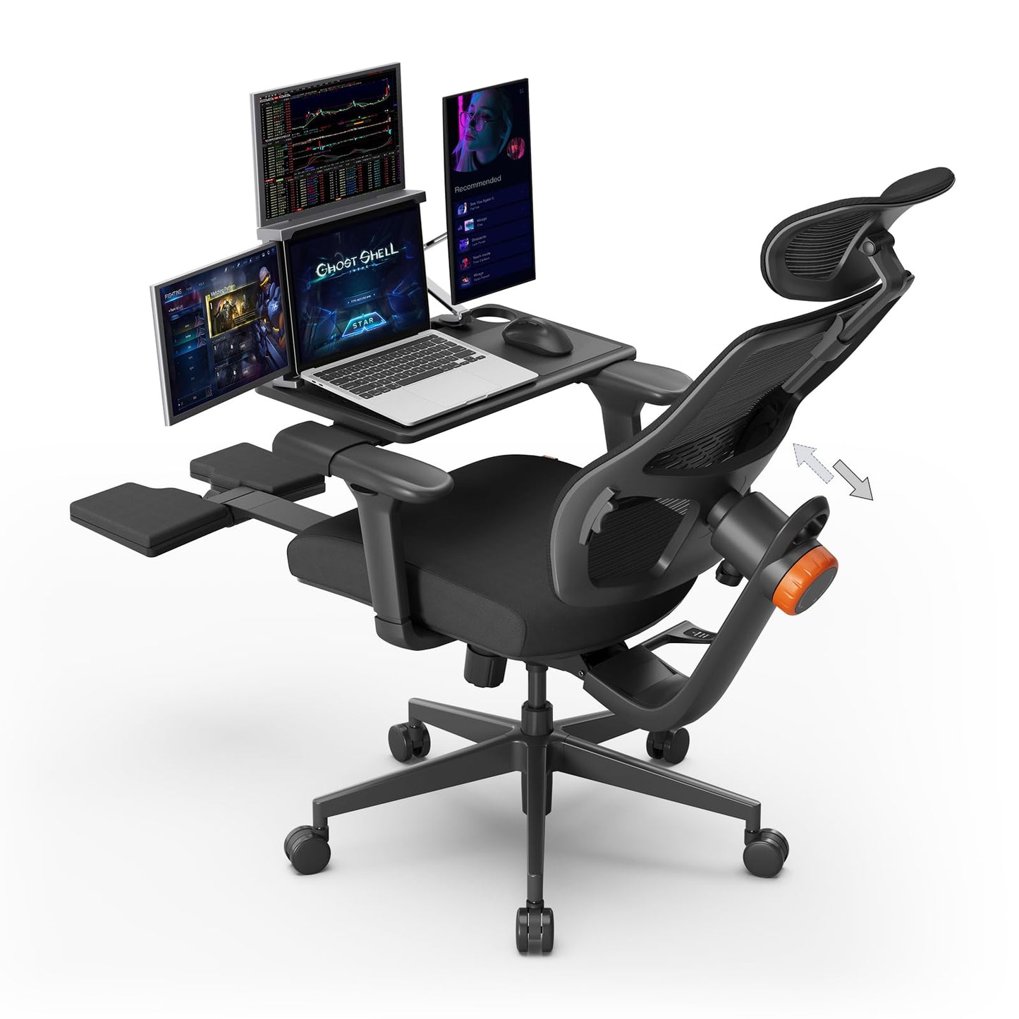 Newtral Ergonomic Home Office Chair-Office Desk Chair with Footrest, Auto-Following Backrest & Headrest, 4D Armrests, 96°-136° Recline (Black, with Laptop Table + 2D Headrest)