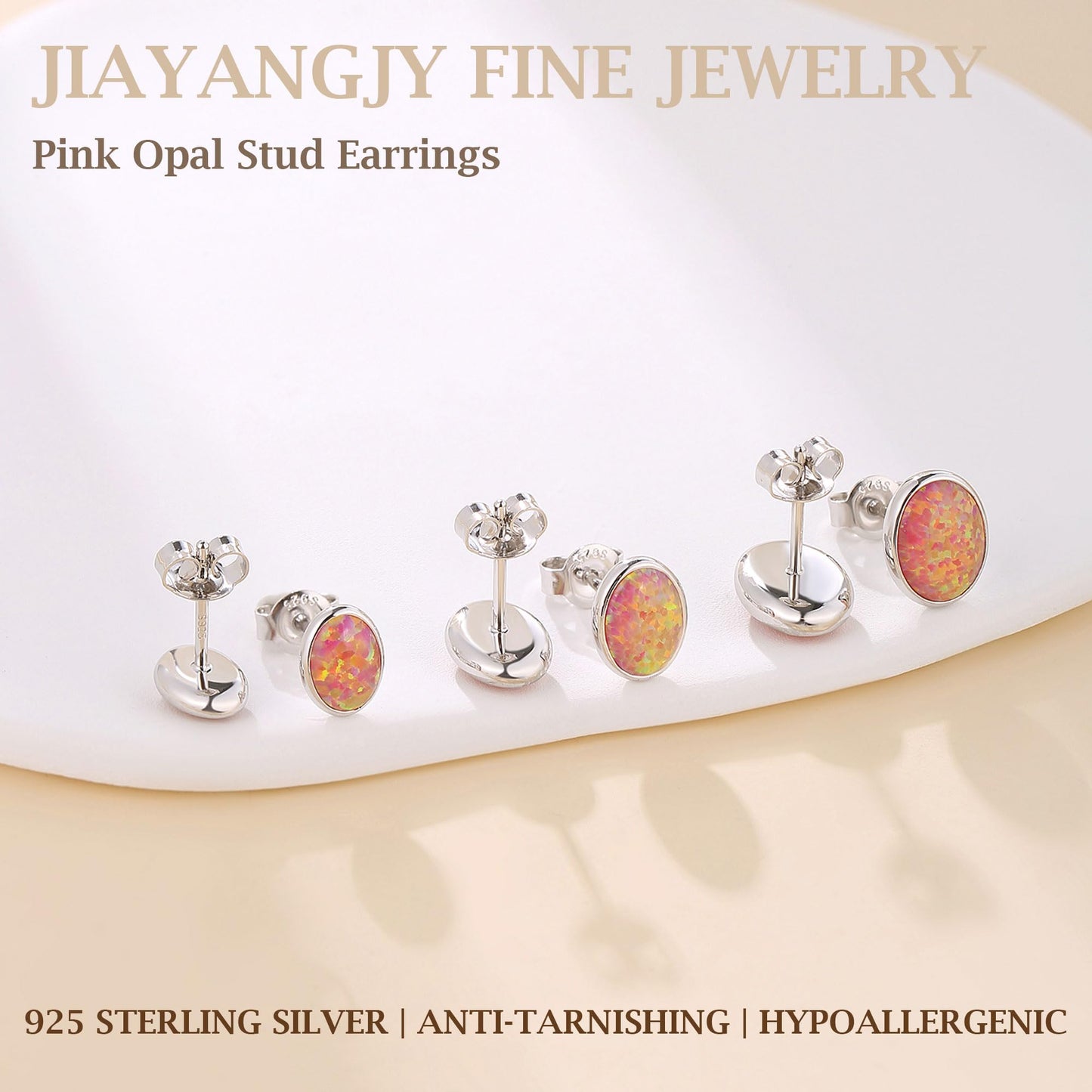 JiayangJY Silver Red Fire Opal Stud Earrings for Women Sterling Silver Oval Shape 5mm Opal Earrings with Push Back