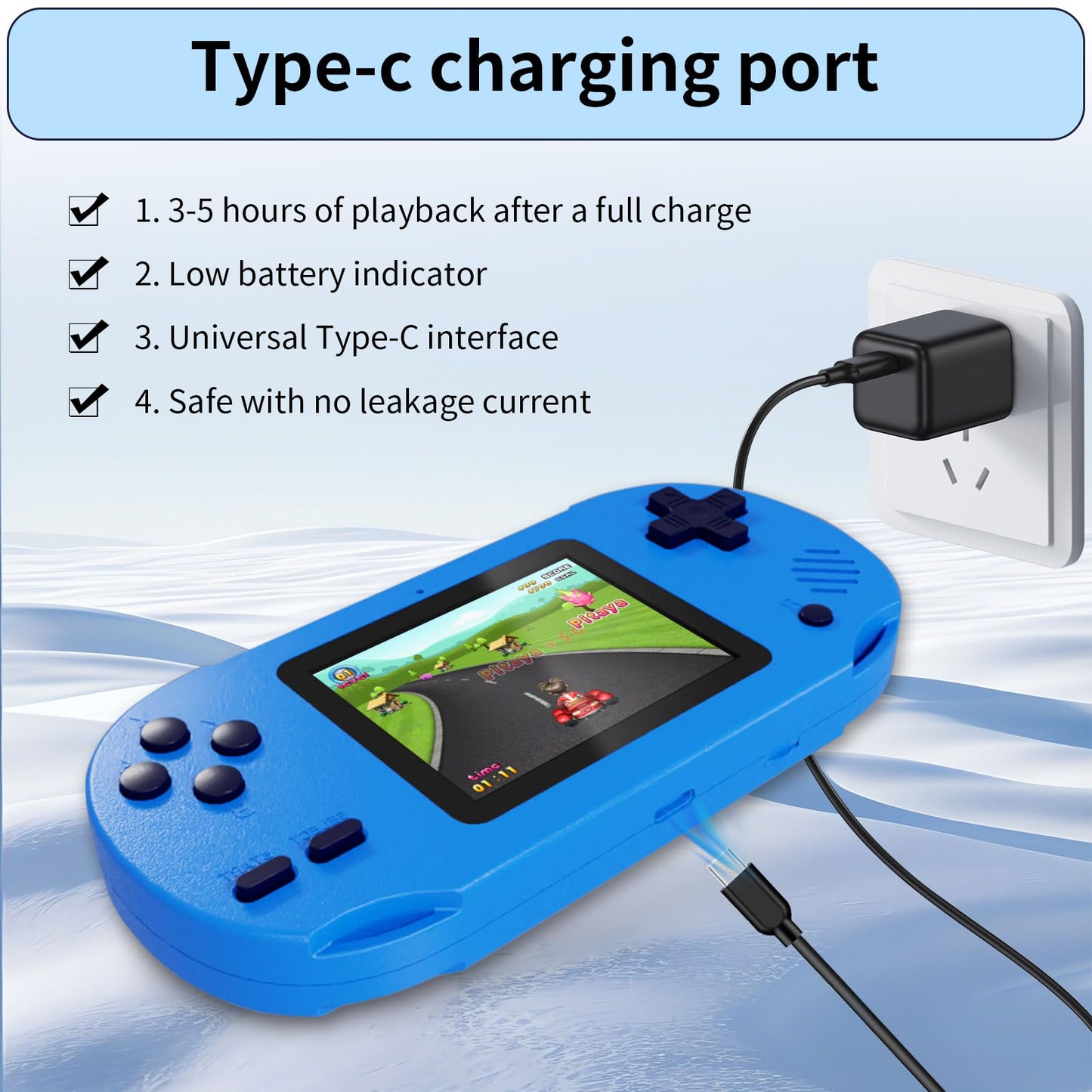 Damcoola Handheld Game Console for Kids– A fun toy for both kids and adults! This console features a 3.0-inch screen and comes preloaded with 300 classic games. Perfect as a birthday gift for children