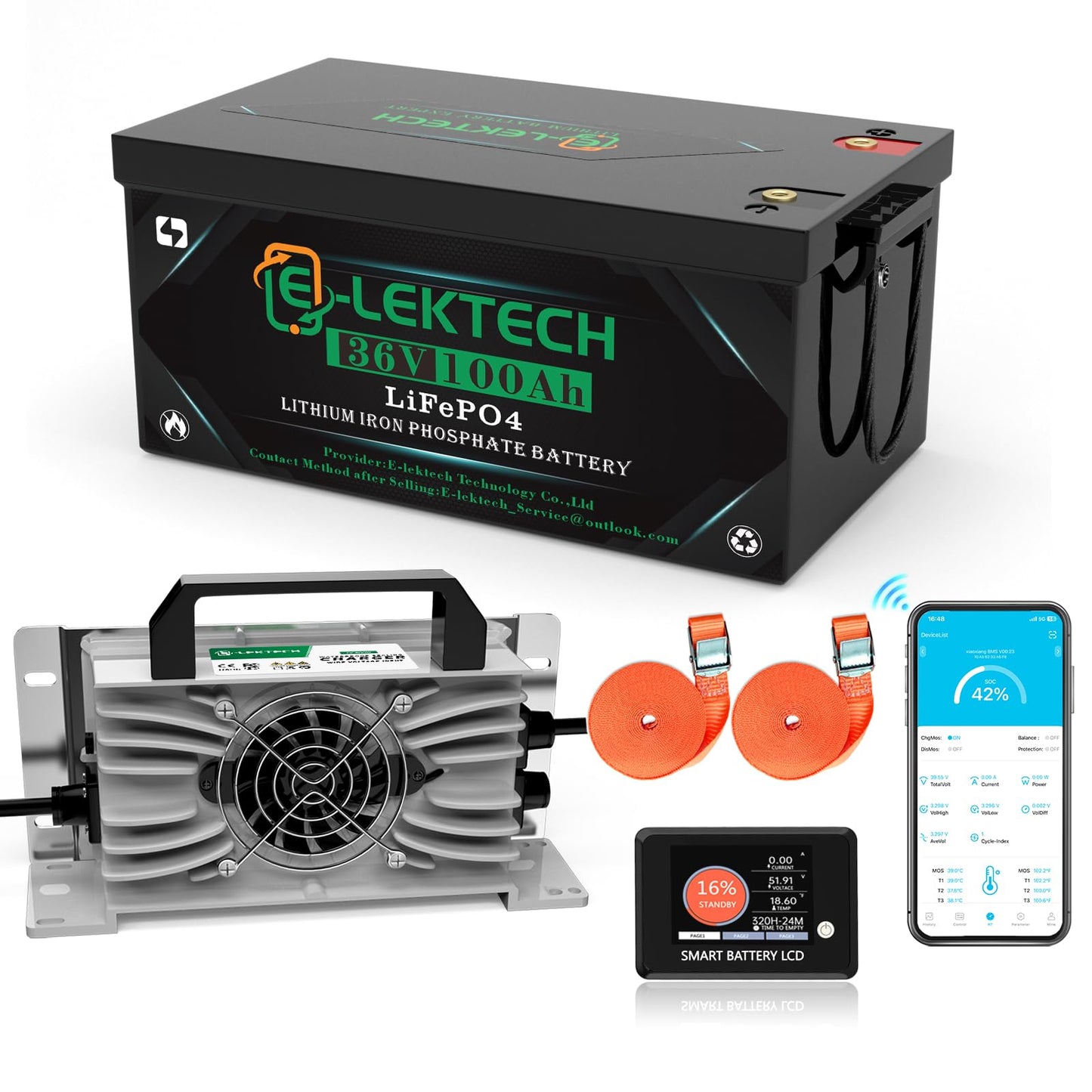 36V 100Ah Lithium Golf Cart Battery with Charger & Monitor, 36V LiFePO4 Battery Built-in 200A BMS, 10 Yrs Lifespan for Golf Carts