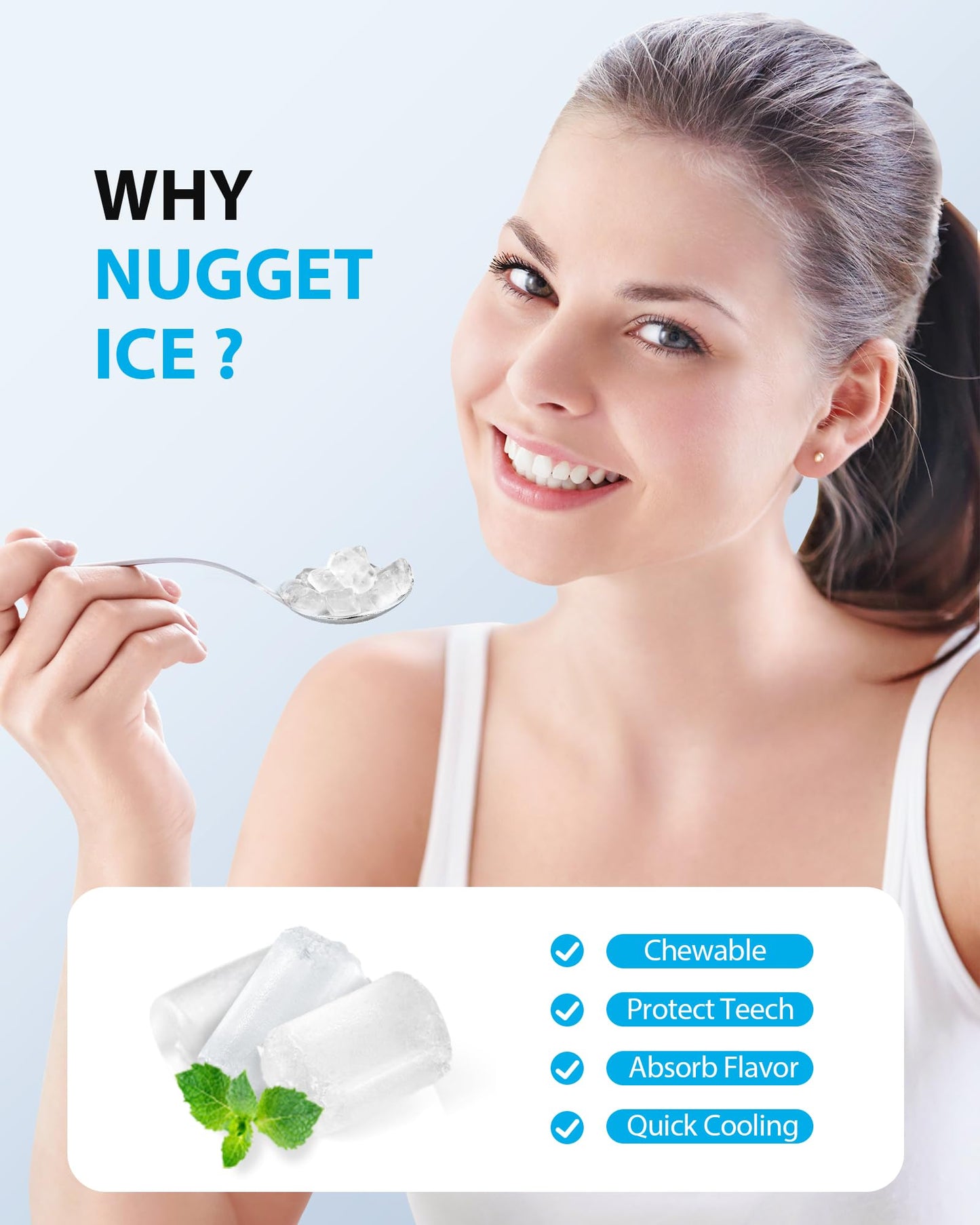 Aeitto Nugget Ice Maker Countertop, Pellet Ice Machine Soft Chewable Ice 40lbs/Day, One-Click Operation, Auto Self-Cleaning Crushed Ice Makers Stainless with Scoop for Home/Kitchen/Office (Black)