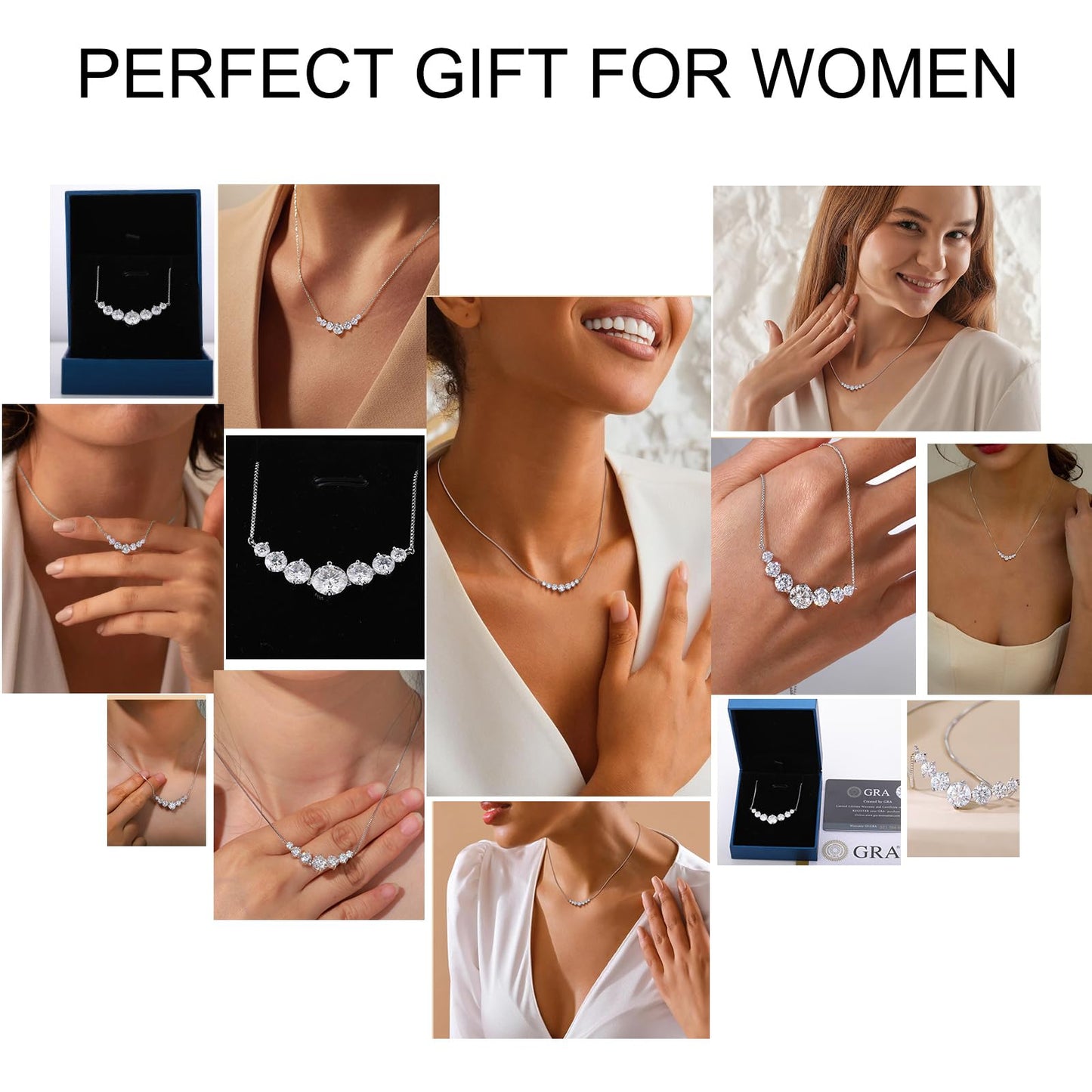 7 Stones Moissanite Pendant for Women, 2.8 Carat Moissanite Necklace 18k Yellow Gold Plated Sterling Silver Smile Pendant Necklaces 16.5+2.5inch Adjustable Box Chain Fashion Jewelry Gifts for Mom Wife