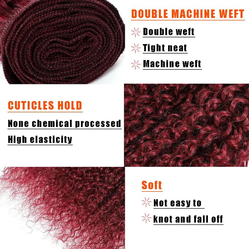 Curly Wave Human Hair Bundles 14 16 18 Inch #99J Burgundy Bundles Human Hair Wine Red 12A Unprocessed Native Virgin Hair 50G Per Bundle 3 Extensions Wet and Wavy Weave for Women